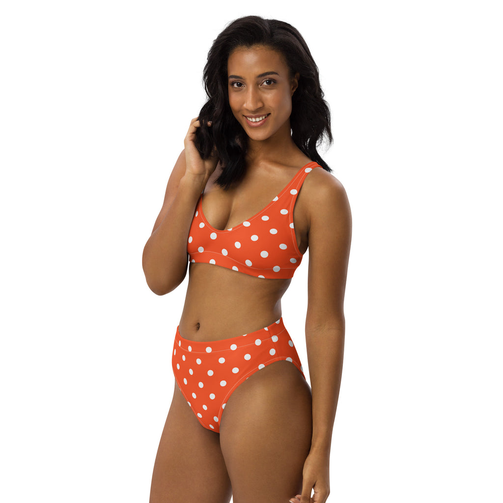Women's Bright Orange Polka Dot Recycled Bikini - Removable Padding, Buttery Soft Quick-Drying UPF 50+ Fabric