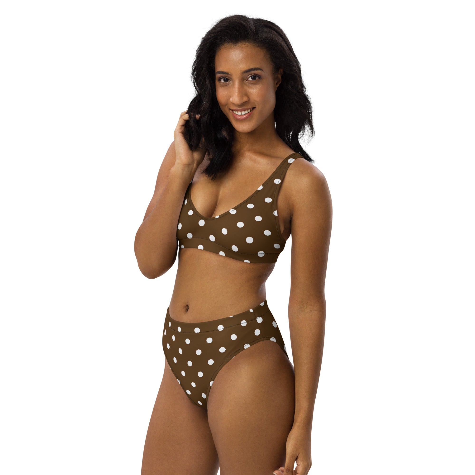 Women's Brown Polka Dot Recycled Bikini - Removable Padding, Buttery Soft Quick-Drying UPF 50+ Fabric