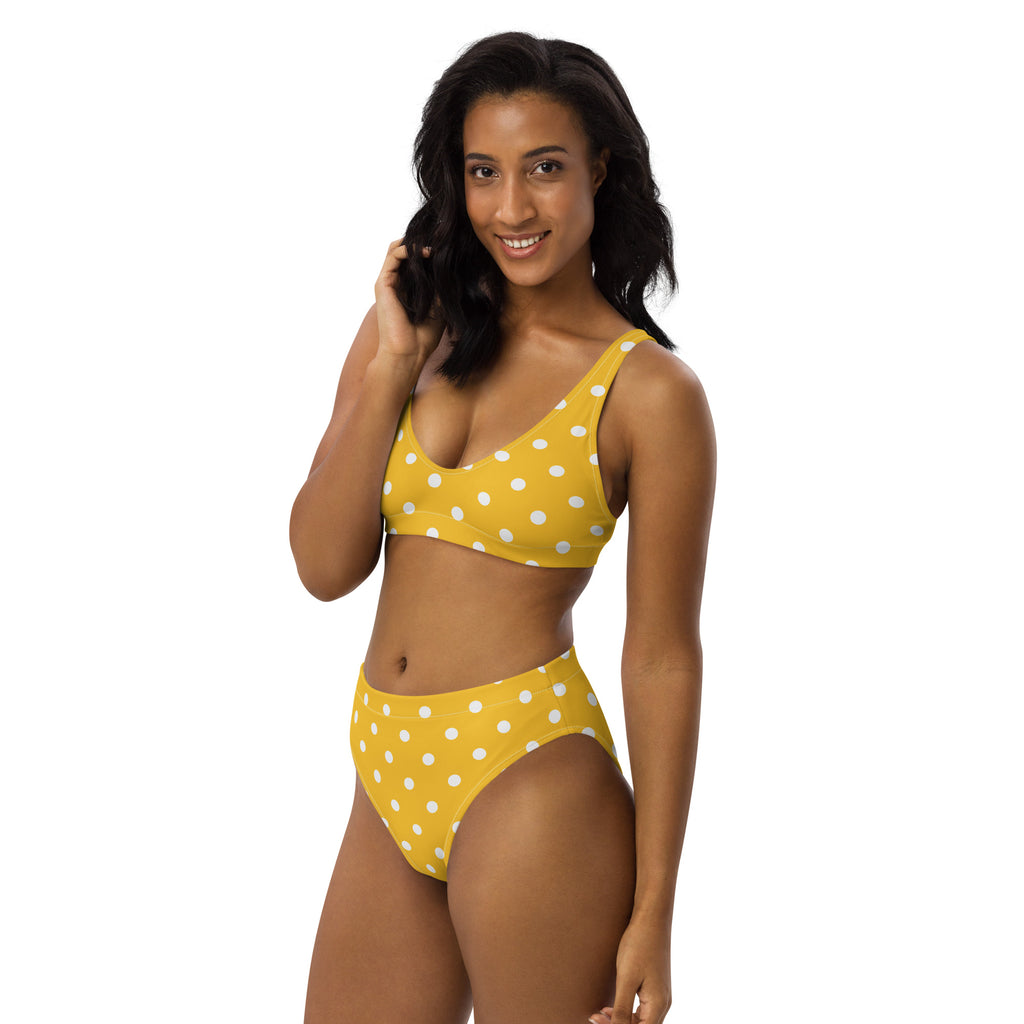 Women's Yellow Polka Dot Recycled Bikini - Removable Padding, Buttery Soft Quick-Drying UPF 50+ Fabric