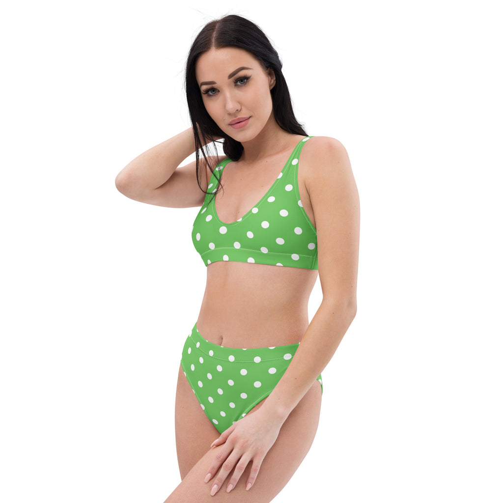 Women's Green Polka Dot Recycled Bikini - Removable Padding, Buttery Soft Quick-Drying UPF 50+ Fabric