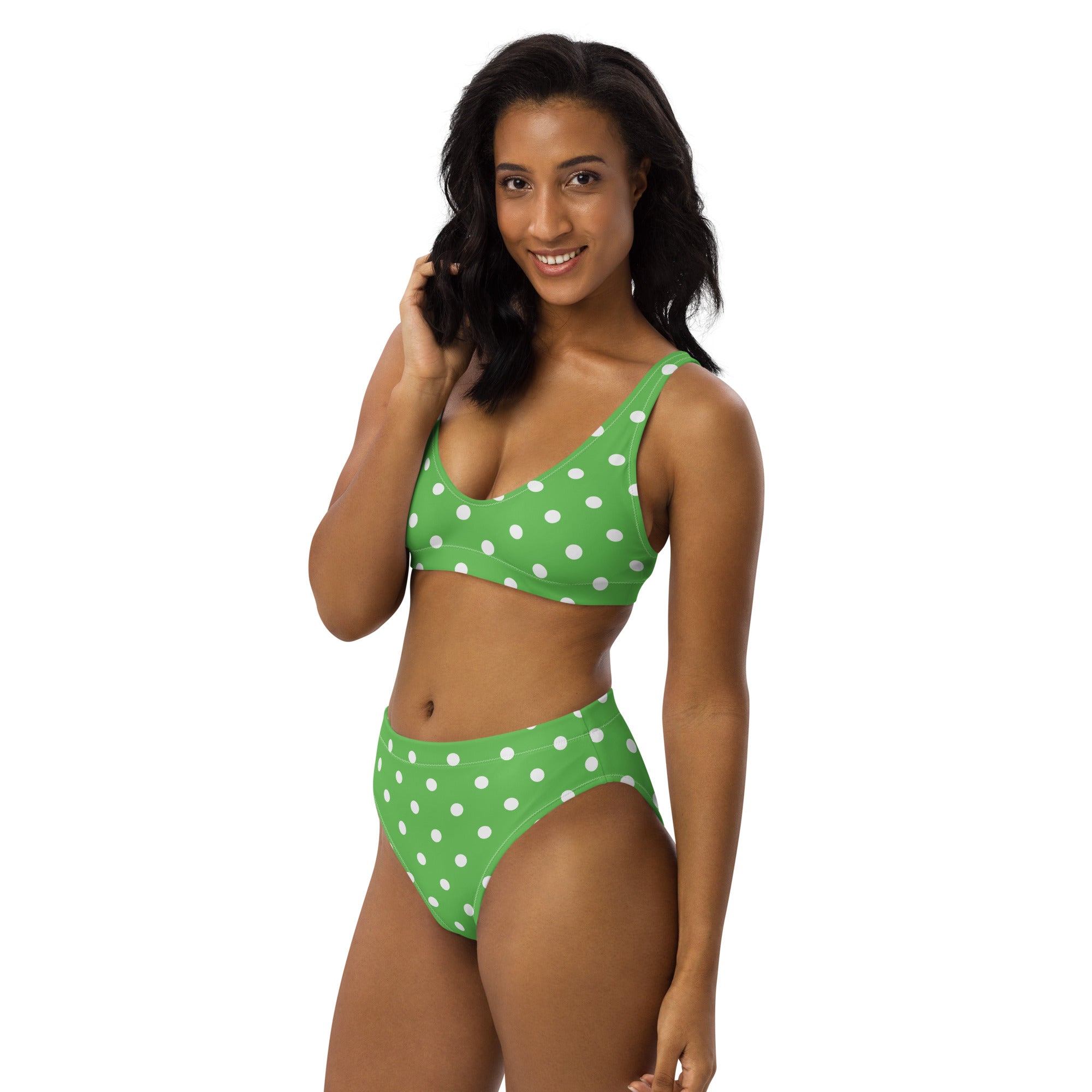 Women's Green Polka Dot Recycled Bikini - Removable Padding, Buttery Soft Quick-Drying UPF 50+ Fabric