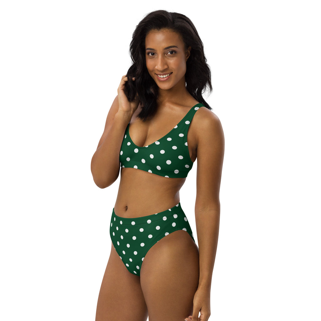 Women's Dark Forest Green Polka Dot Recycled Bikini - Removable Padding, Buttery Soft Quick-Drying UPF 50+ Fabric