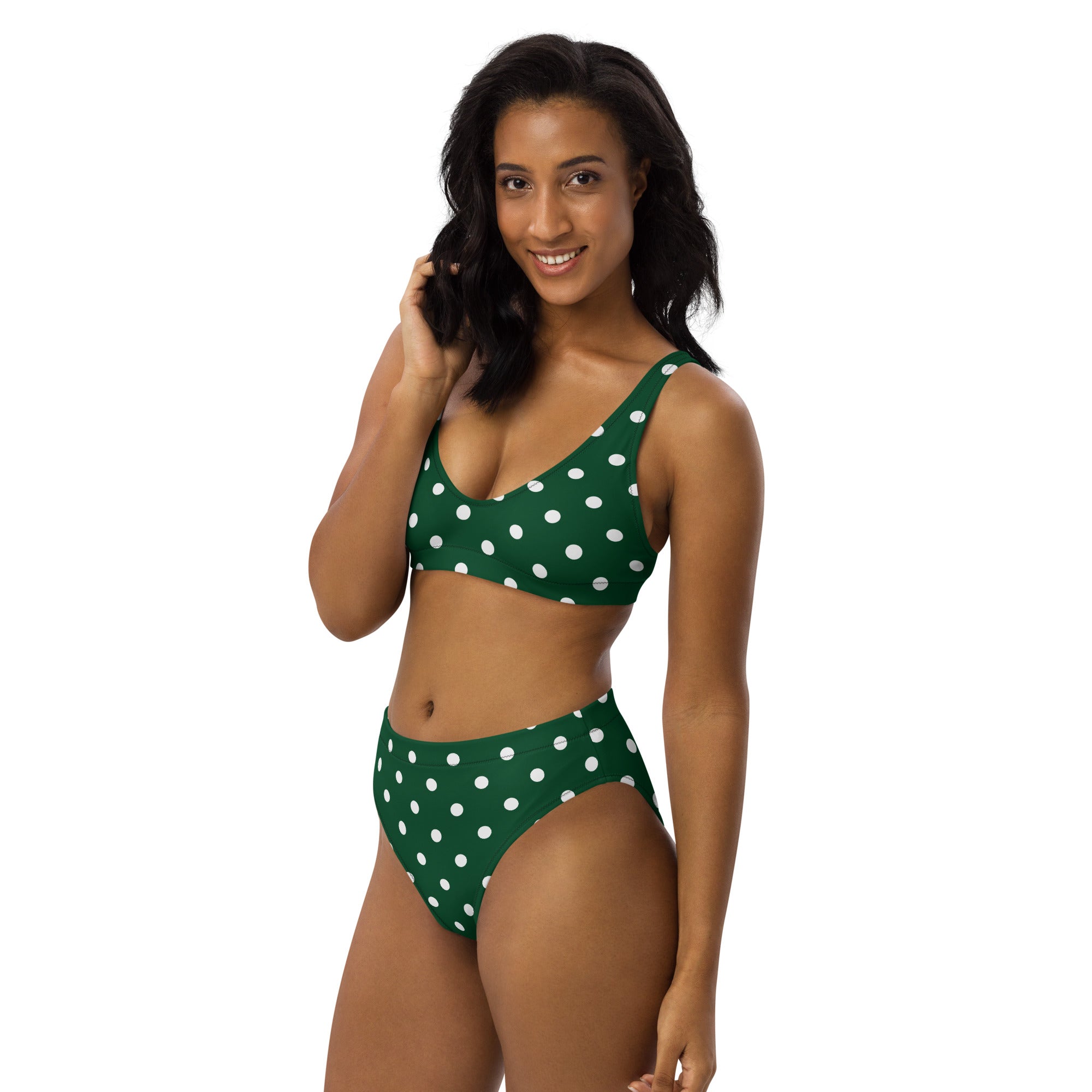 Women's Dark Forest Green Polka Dot Recycled Bikini - Removable Padding, Buttery Soft Quick-Drying UPF 50+ Fabric