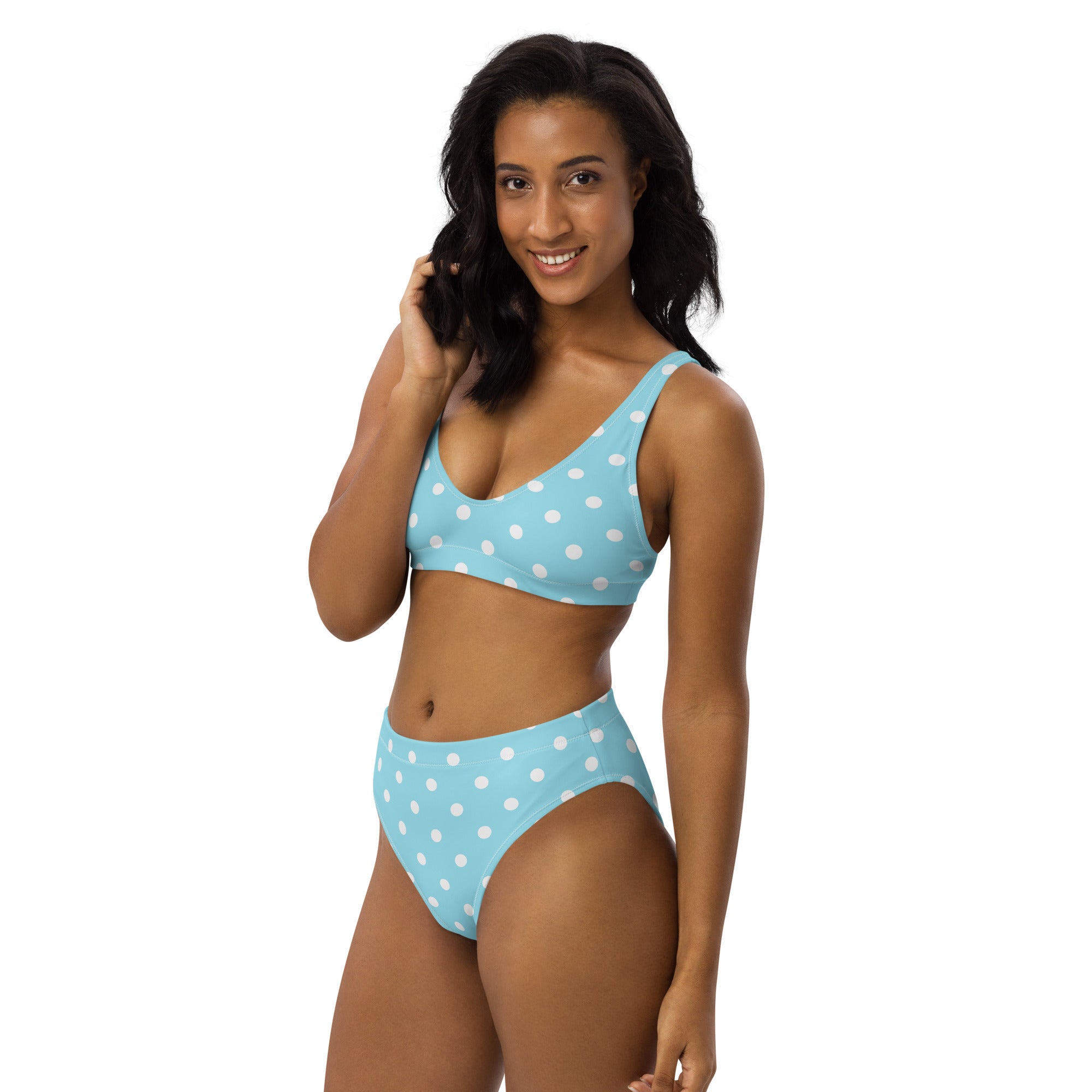 Women's Light Blue Polka Dot Recycled Bikini - Removable Padding, Buttery Soft Quick-Drying UPF 50+ Fabric