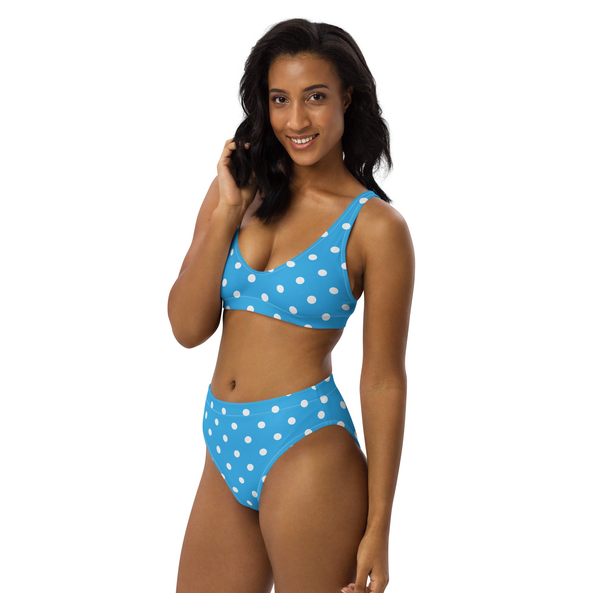 Women's Blue Polka Dot Recycled Bikini - Removable Padding, Buttery Soft Quick-Drying UPF 50+ Fabric