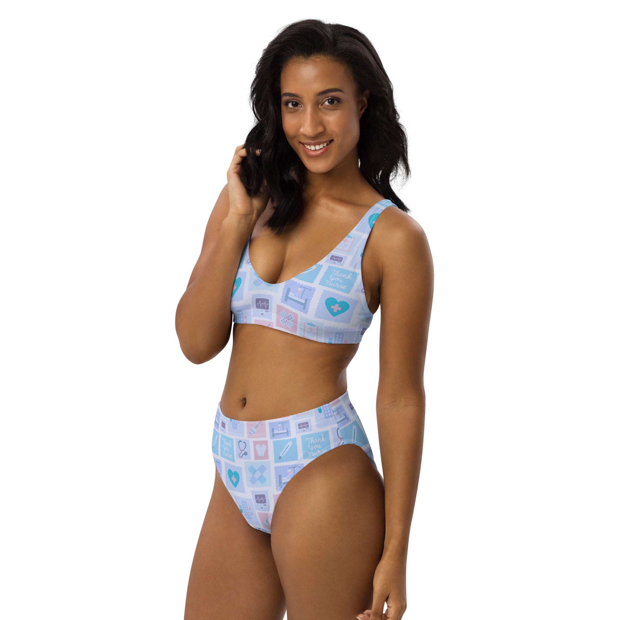 Women's Blue Nurse Icon Recycled Bikini - Removable Padding, Buttery Soft Quick-Drying UPF 50+ Fabric