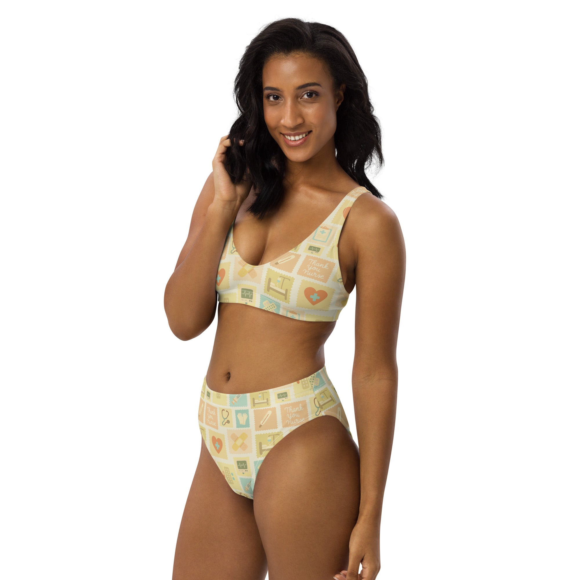 Women's Yellow Nurse Icon Recycled Bikini - Removable Padding, Buttery Soft Quick-Drying UPF 50+ Fabric