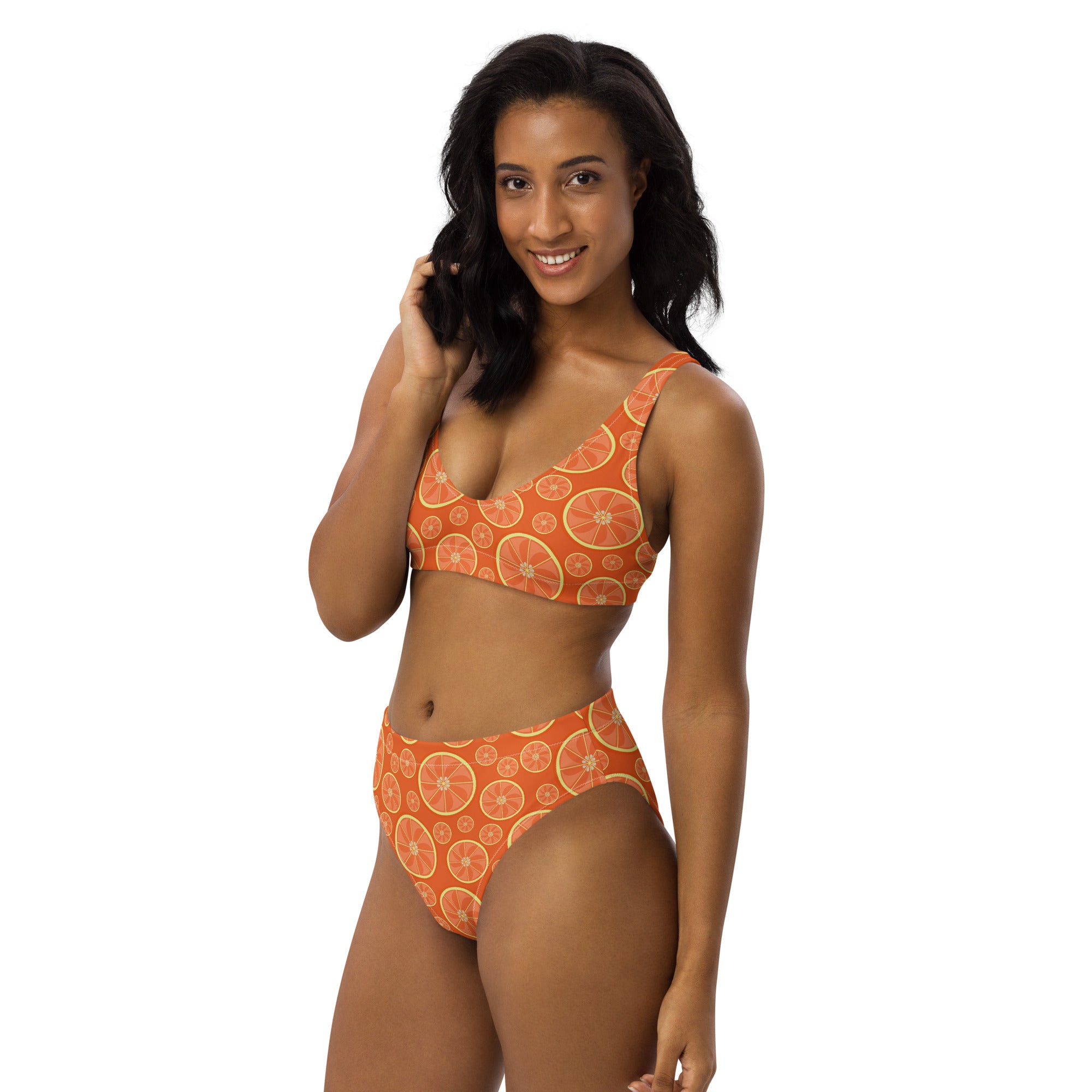 Women's Orange Citrus Recycled Bikini - Removable Padding, Buttery Soft Quick-Drying UPF 50+ Fabric