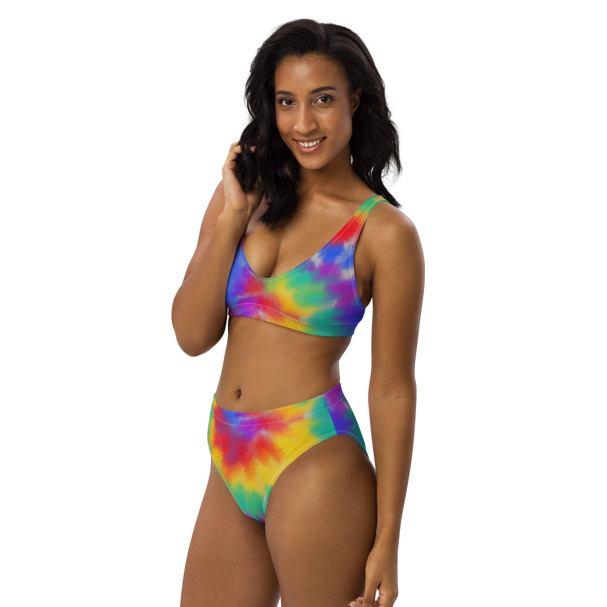 Women's Bright Watercolor Tie Dye Recycled Bikini - Removable Padding, Buttery Soft Quick-Drying UPF 50+ Fabric