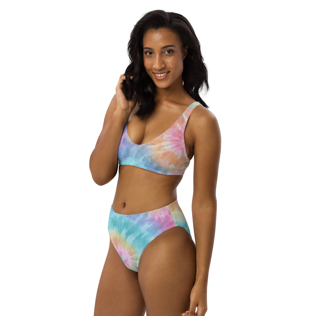 Women's Pastel Watercolor Tie Dye Recycled Bikini - Removable Padding, Buttery Soft Quick-Drying UPF 50+ Fabric