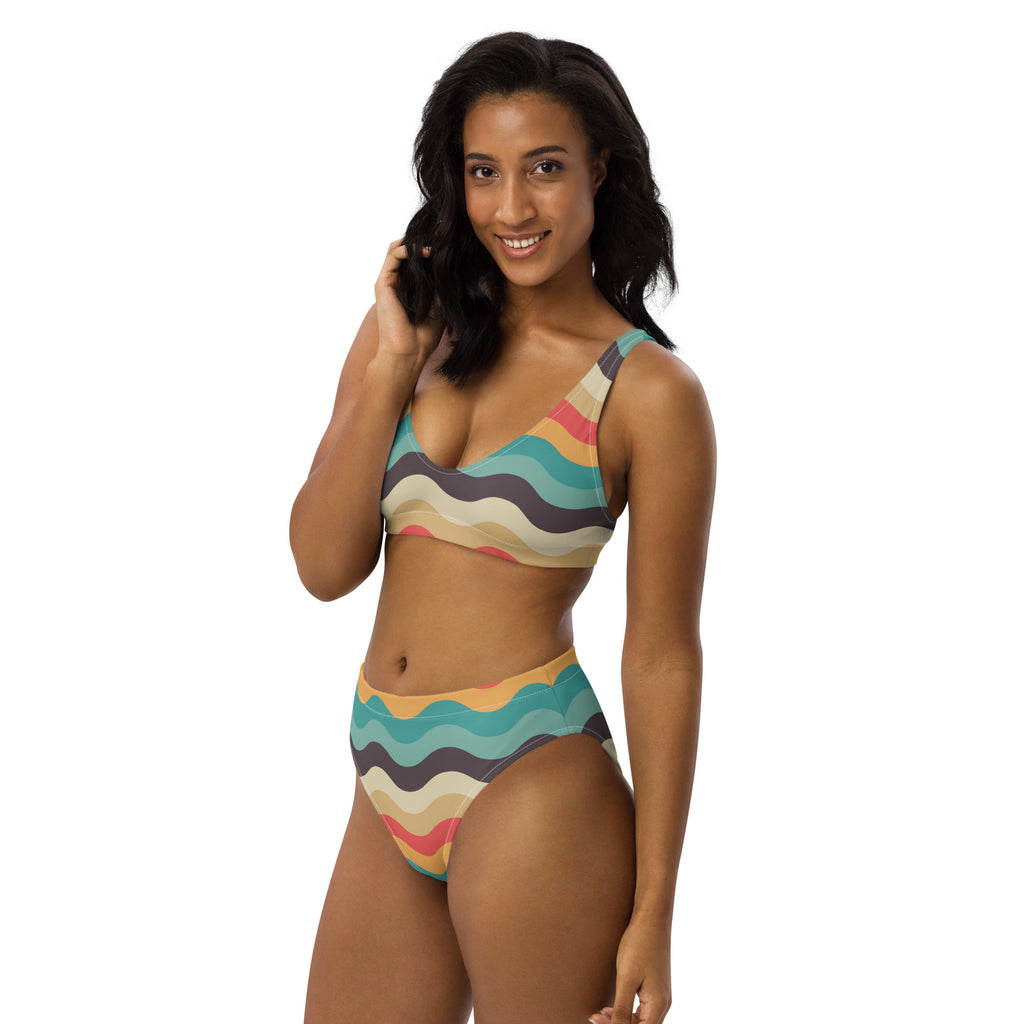 Women's Retro Wave Recycled Bikini - Removable Padding, Buttery Soft Quick-Drying UPF 50+ Fabric