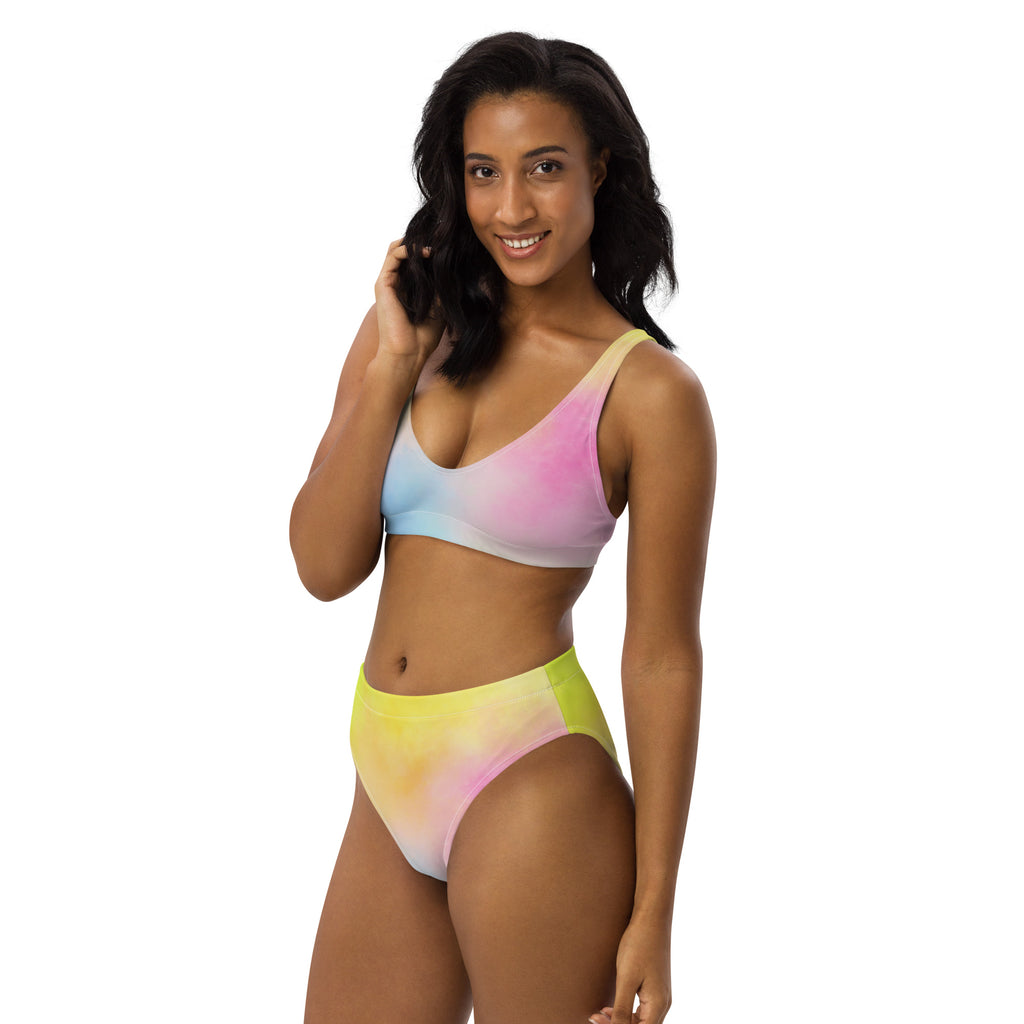 Women's Colorful Pastel Watercolor Recycled Bikini - Removable Padding, Buttery Soft Quick-Drying UPF 50+ Fabric