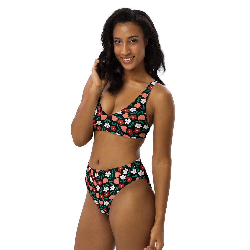 Women's Retro Color Floral Daisy Recycled Bikini - Removable Padding, Buttery Soft Quick-Drying UPF 50+ Fabric