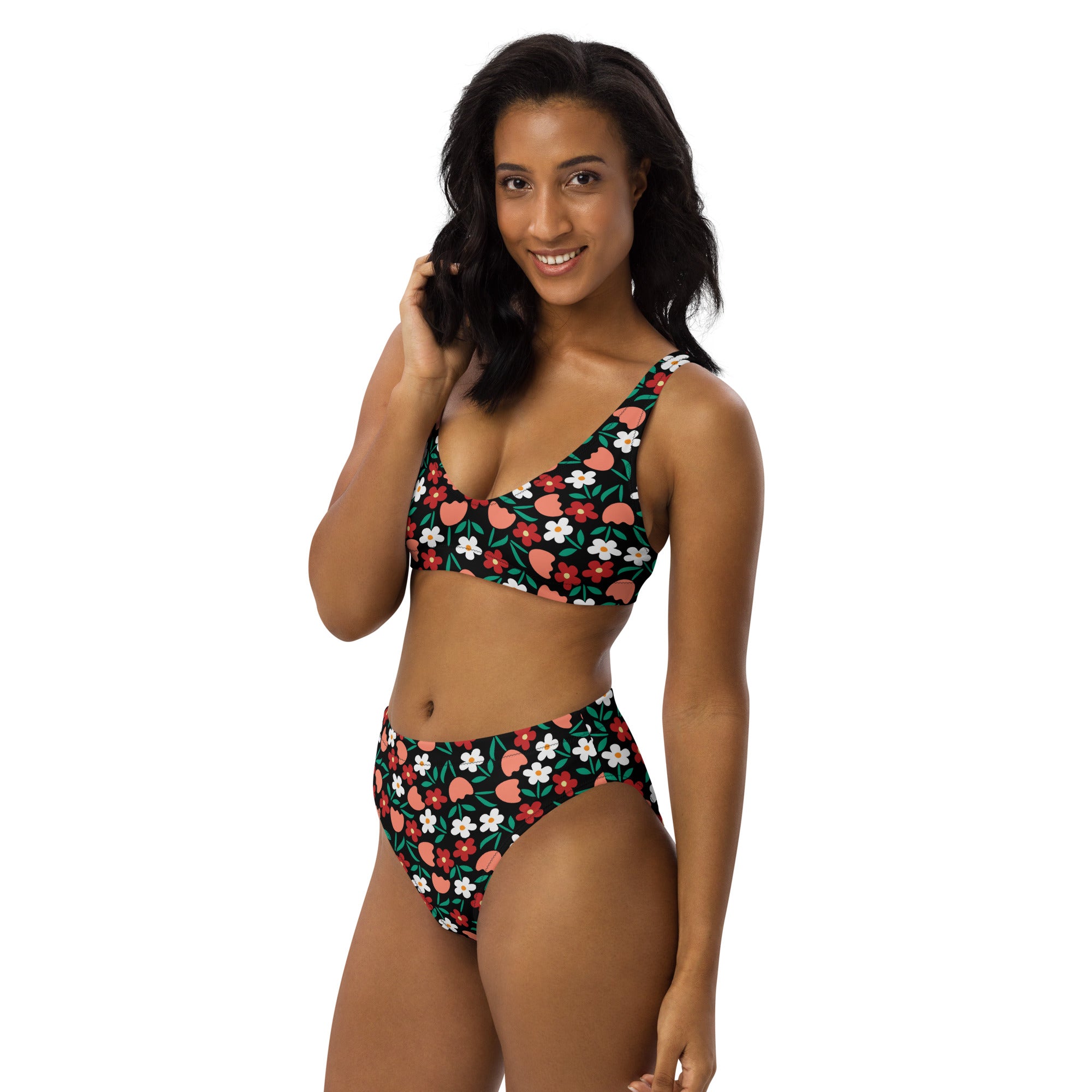Women's Retro Color Floral Daisy Recycled Bikini - Removable Padding, Buttery Soft Quick-Drying UPF 50+ Fabric