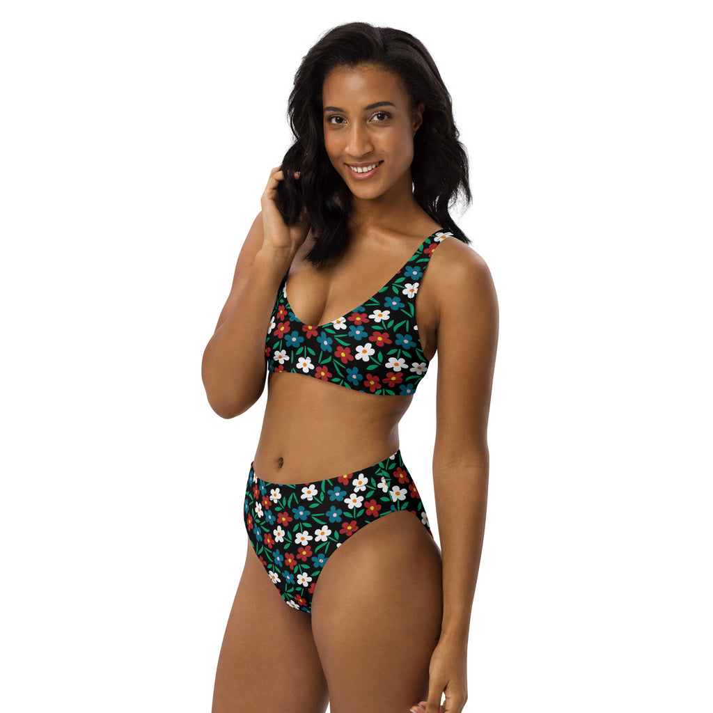 Women's Retro Strawberry Floral Recycled Bikini - Removable Padding, Buttery Soft Quick-Drying UPF 50+ Fabric