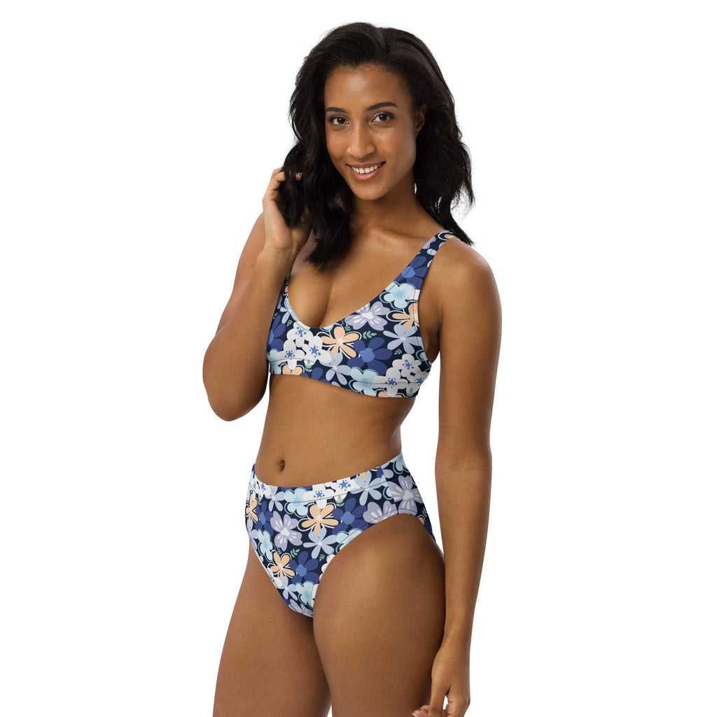 Women's Navy Floral Recycled Bikini - Removable Padding, Buttery Soft Quick-Drying UPF 50+ Fabric