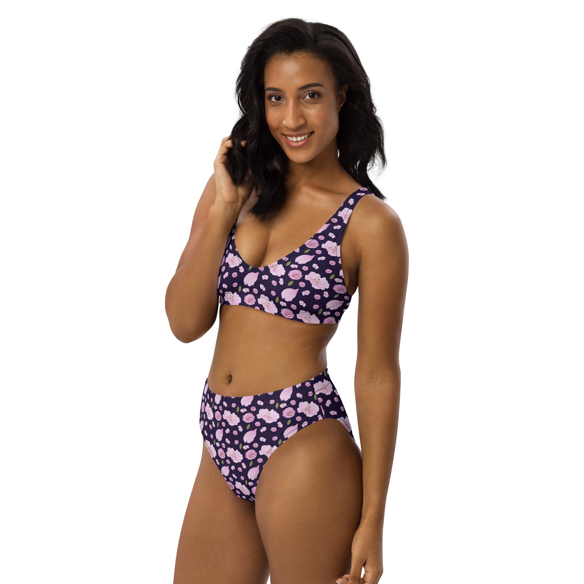 Women's Dark Purple Floral Recycled Bikini - Removable Padding, Buttery Soft Quick-Drying UPF 50+ Fabric