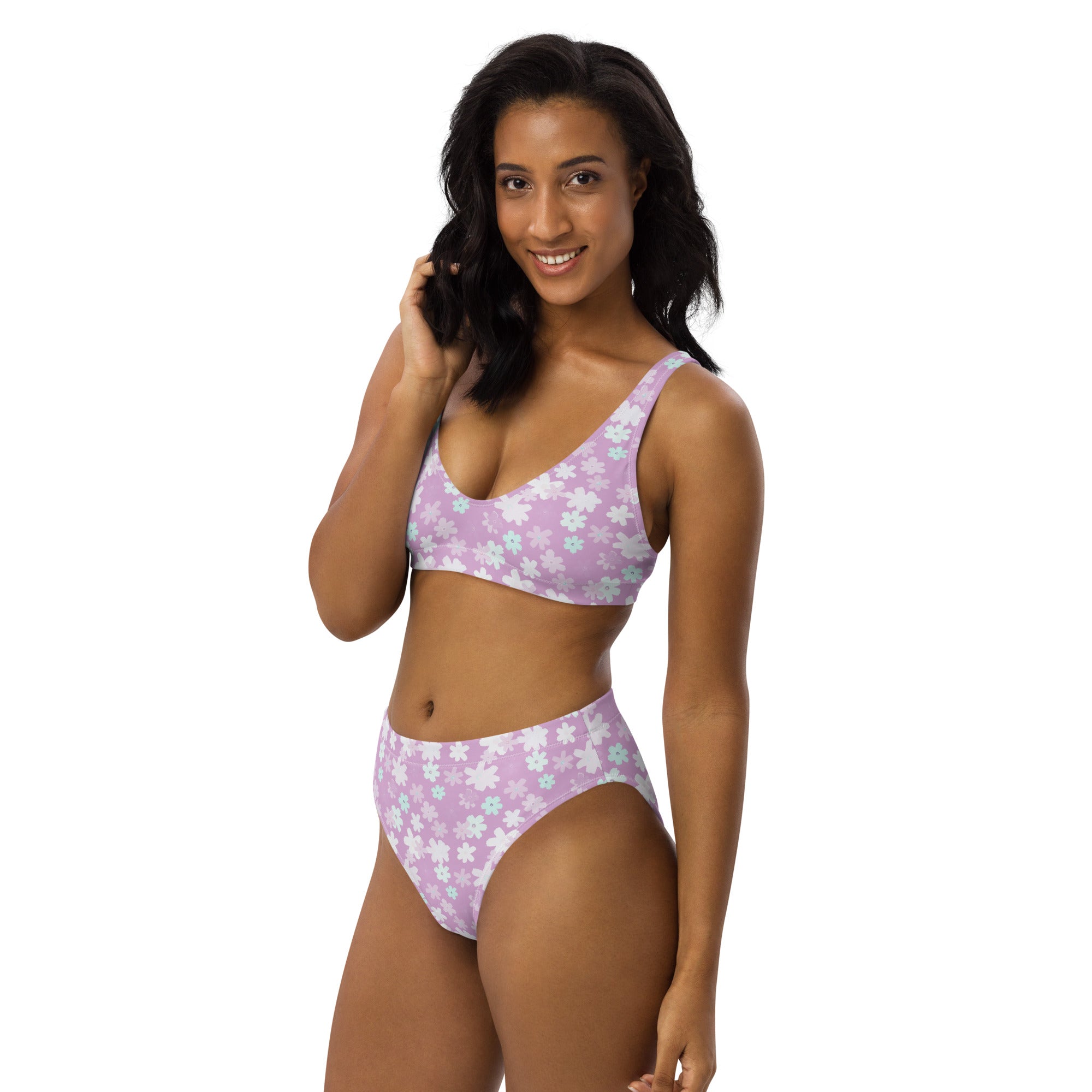 Women's Lavender Floral Recycled Bikini - Removable Padding, Buttery Soft Quick-Drying UPF 50+ Fabric