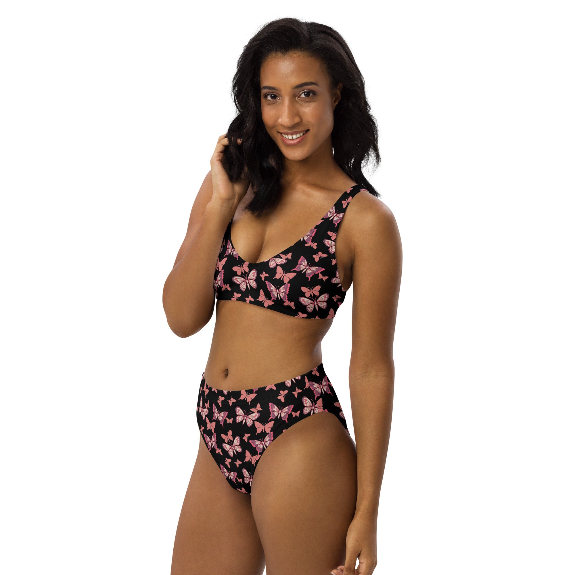 Women's Pink Butterflies Recycled Bikini - Removable Padding, Buttery Soft Quick-Drying UPF 50+ Fabric