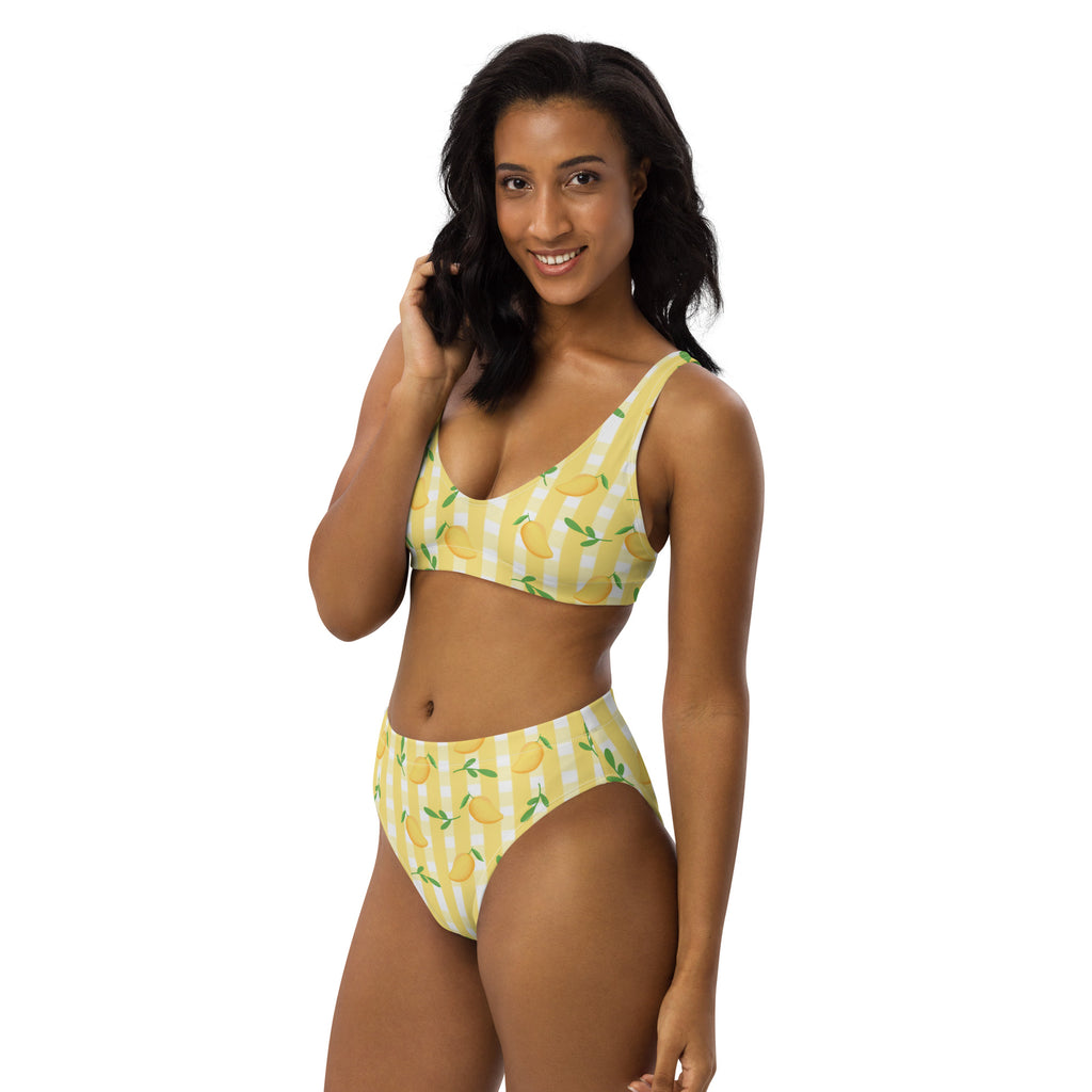 Women's Lemon Gingham Recycled Bikini - Removable Padding, Buttery Soft Quick-Drying UPF 50+ Fabric
