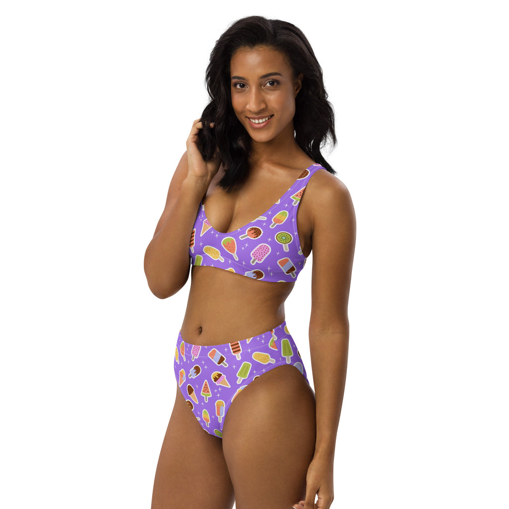 Women's Purple Ice Cream Popsicle Recycled Bikini - Removable Padding, Buttery Soft Quick-Drying UPF 50+ Fabric