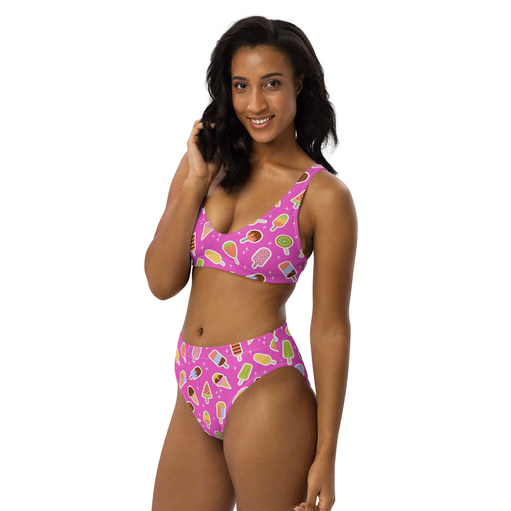 Women's Pink Ice Cream Popsicle Recycled Bikini - Removable Padding, Buttery Soft Quick-Drying UPF 50+ Fabric