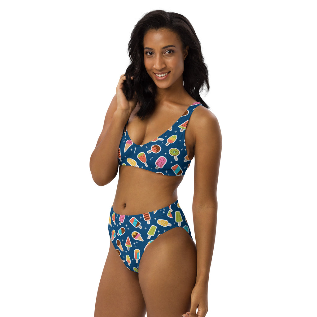 Women's Blue Ice Cream Popsicle Recycled Bikini - Removable Padding, Buttery Soft Quick-Drying UPF 50+ Fabric