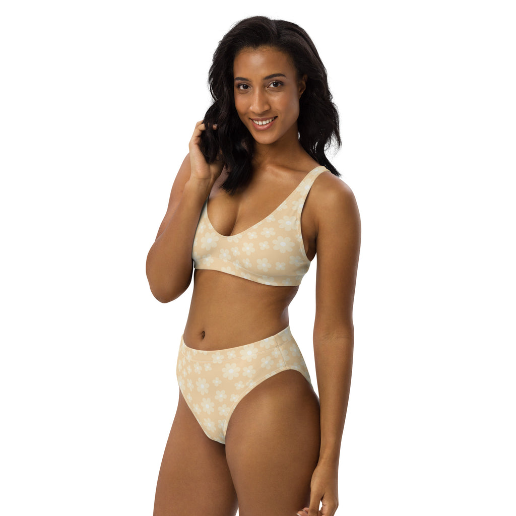 Women's Cream Daisy Recycled Bikini - Removable Padding, Buttery Soft Quick-Drying UPF 50+ Fabric