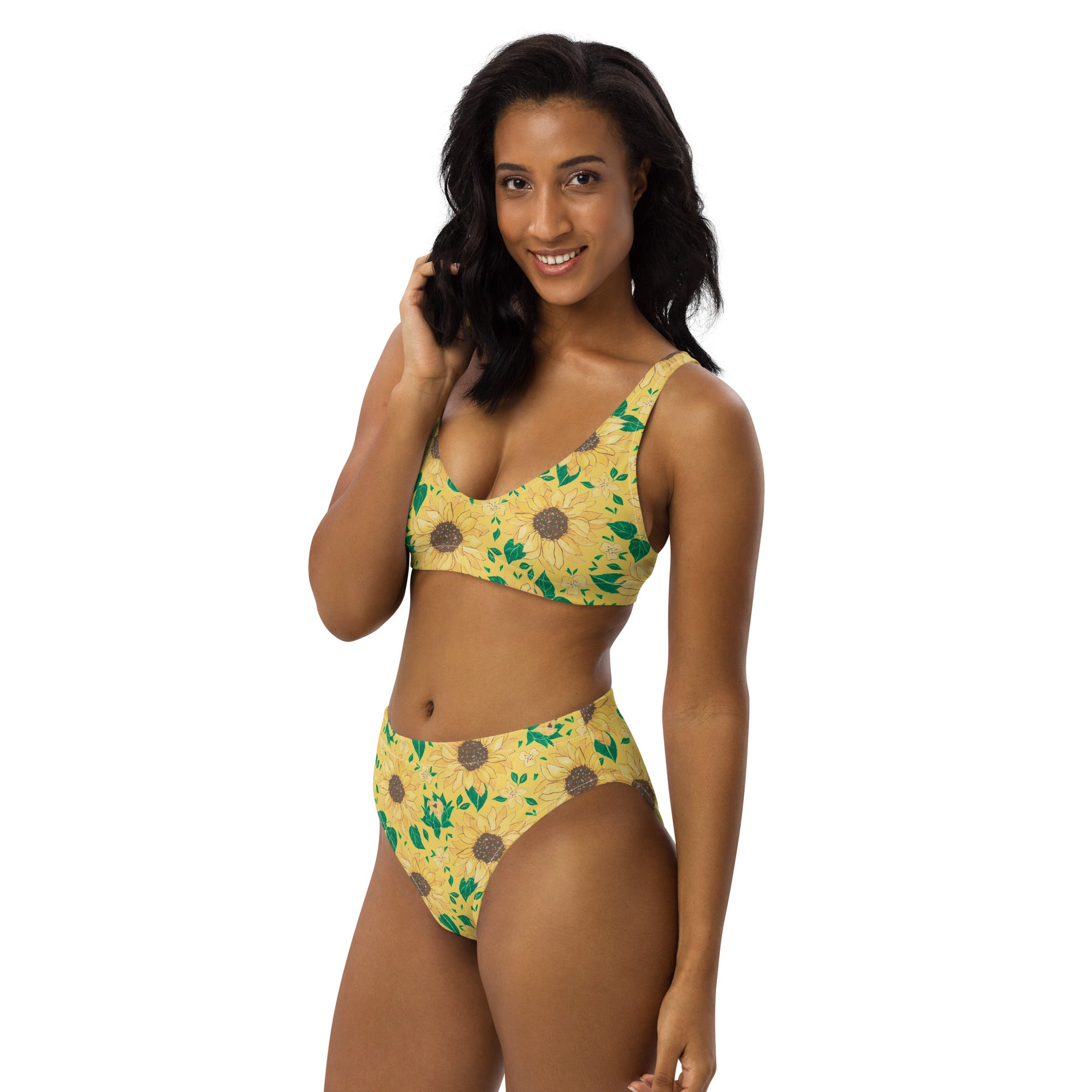 Women's Yellow Sunflower Recycled Bikini - Removable Padding, Buttery Soft Quick-Drying UPF 50+ Fabric