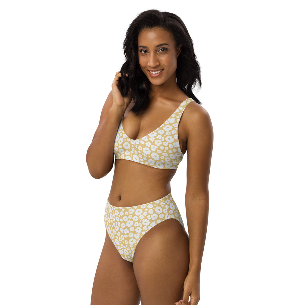 Women's Beige Leopard Print Recycled Bikini - Removable Padding, Buttery Soft Quick-Drying UPF 50+ Fabric