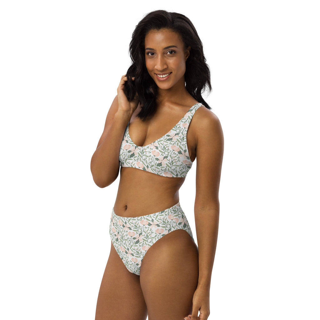 Women's White Blush Botanical Recycled Bikini - Removable Padding, Buttery Soft Quick-Drying UPF 50+ Fabric
