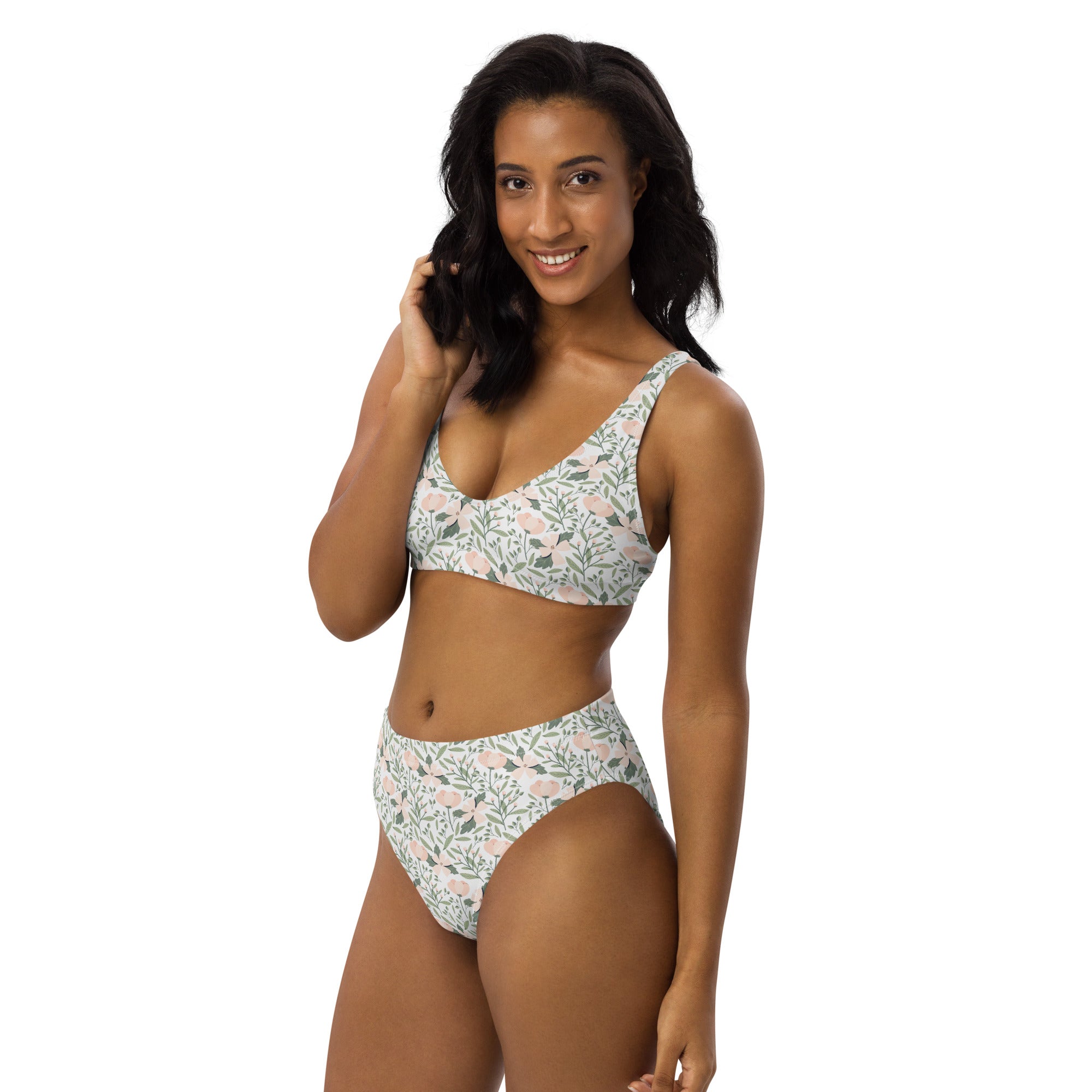 Women's White Blush Botanical Recycled Bikini - Removable Padding, Buttery Soft Quick-Drying UPF 50+ Fabric