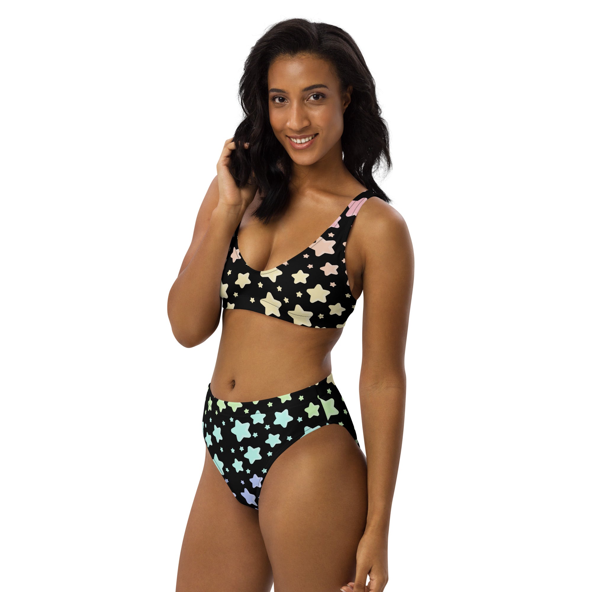 Women's Pastel Rainbow Star Recycled Bikini - Removable Padding, Buttery Soft Quick-Drying UPF 50+ Fabric