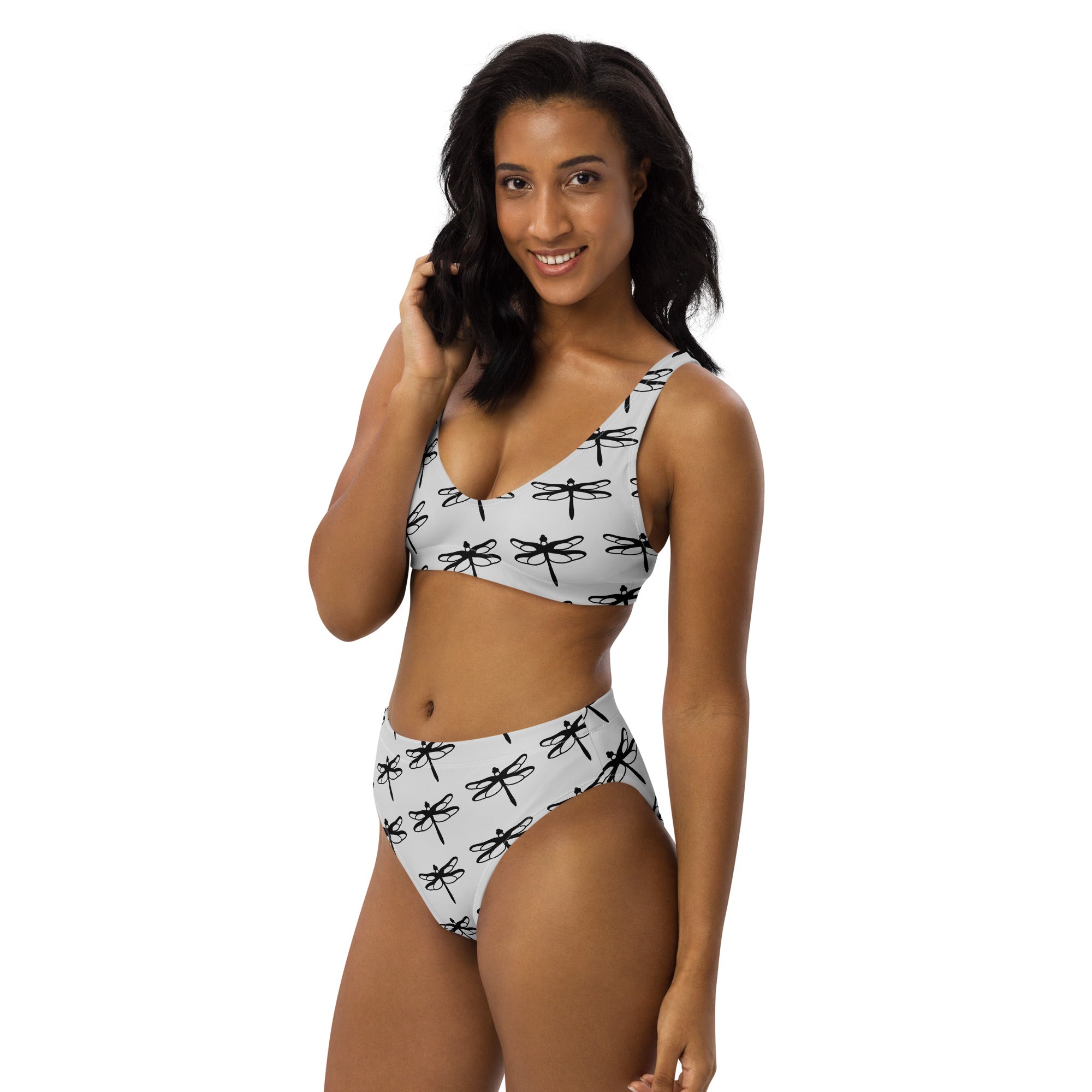 Women's Gray Dragonfly Recycled Bikini - Removable Padding, Buttery Soft Quick-Drying UPF 50+ Fabric