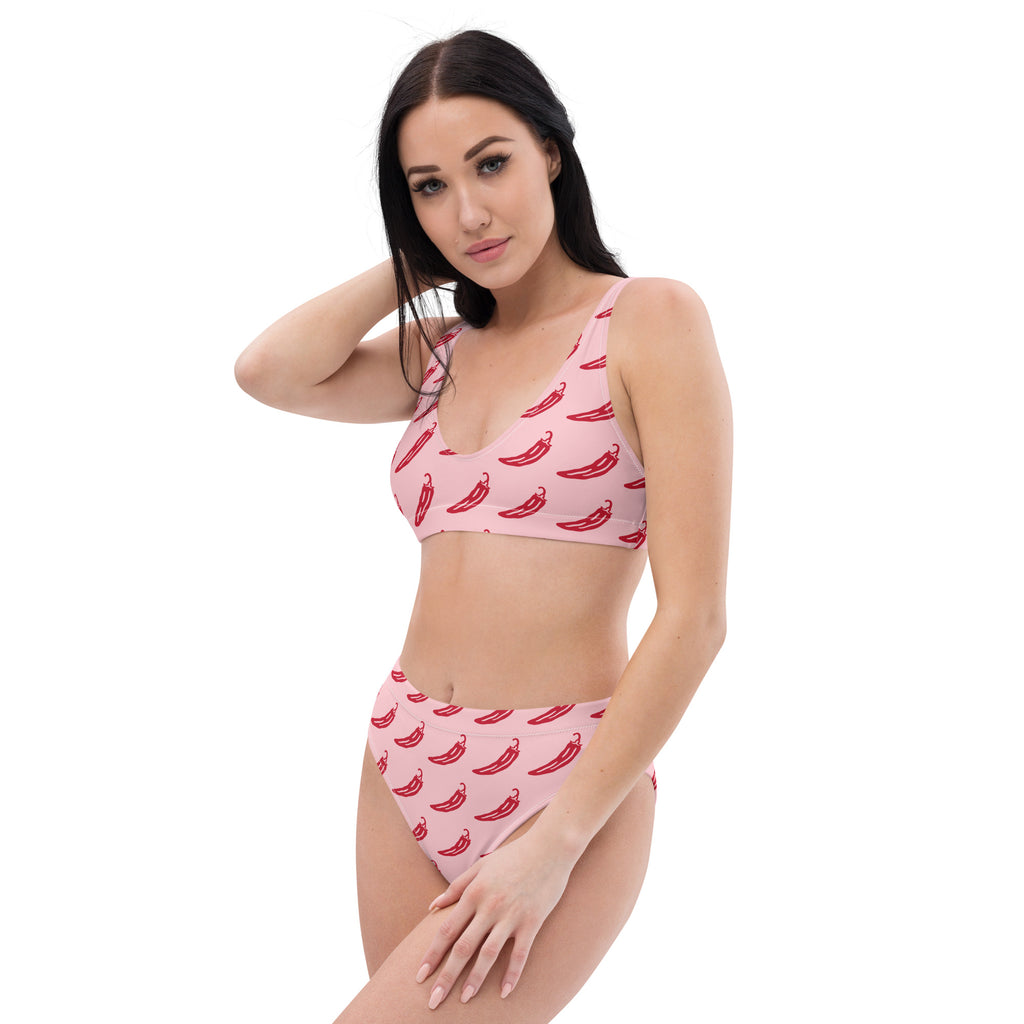 Women's Pink Chili Pepper Recycled Bikini - Removable Padding, Buttery Soft Quick-Drying UPF 50+ Fabric