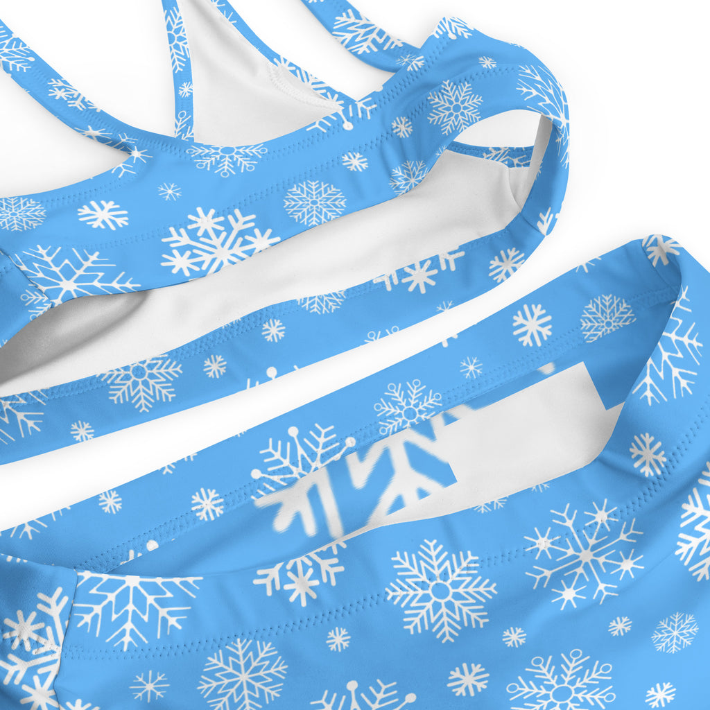 Women's Blue Snowflake Padded Recycled Bikini - Quick Drying Fabric With UPF 50+
