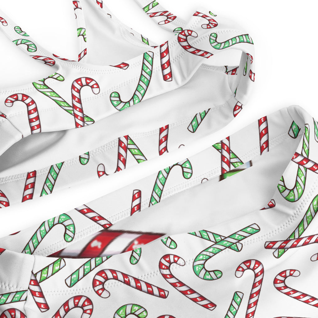 Women's Red & Green Candy Cane Christmas Recycled Bikini - Quick Drying Fabric With UPF 50+