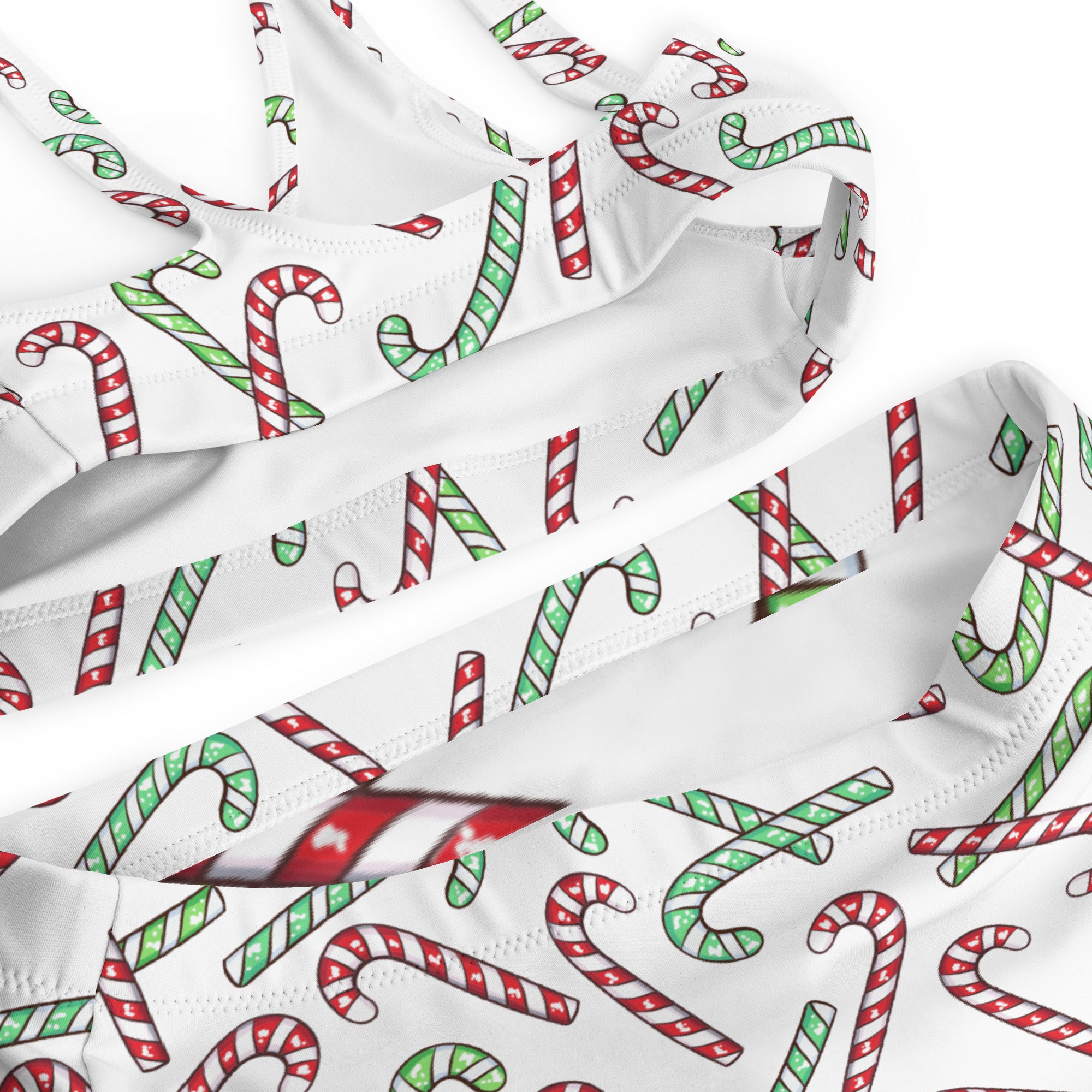 Women's Red & Green Candy Cane Christmas Recycled Bikini - Quick Drying Fabric With UPF 50+
