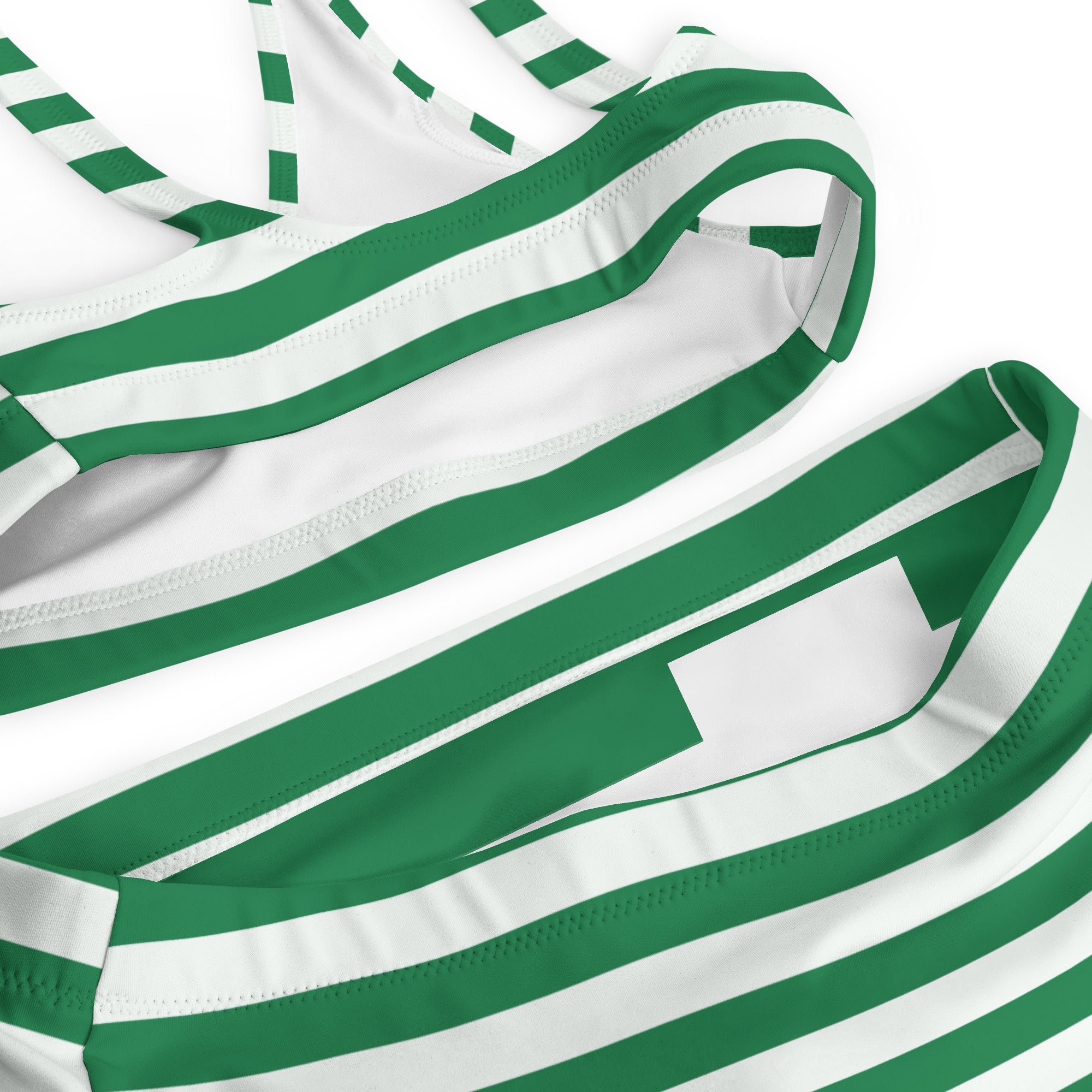 Women's Green & White Striped Recycled Bikini - Quick Drying Fabric With UPF 50+