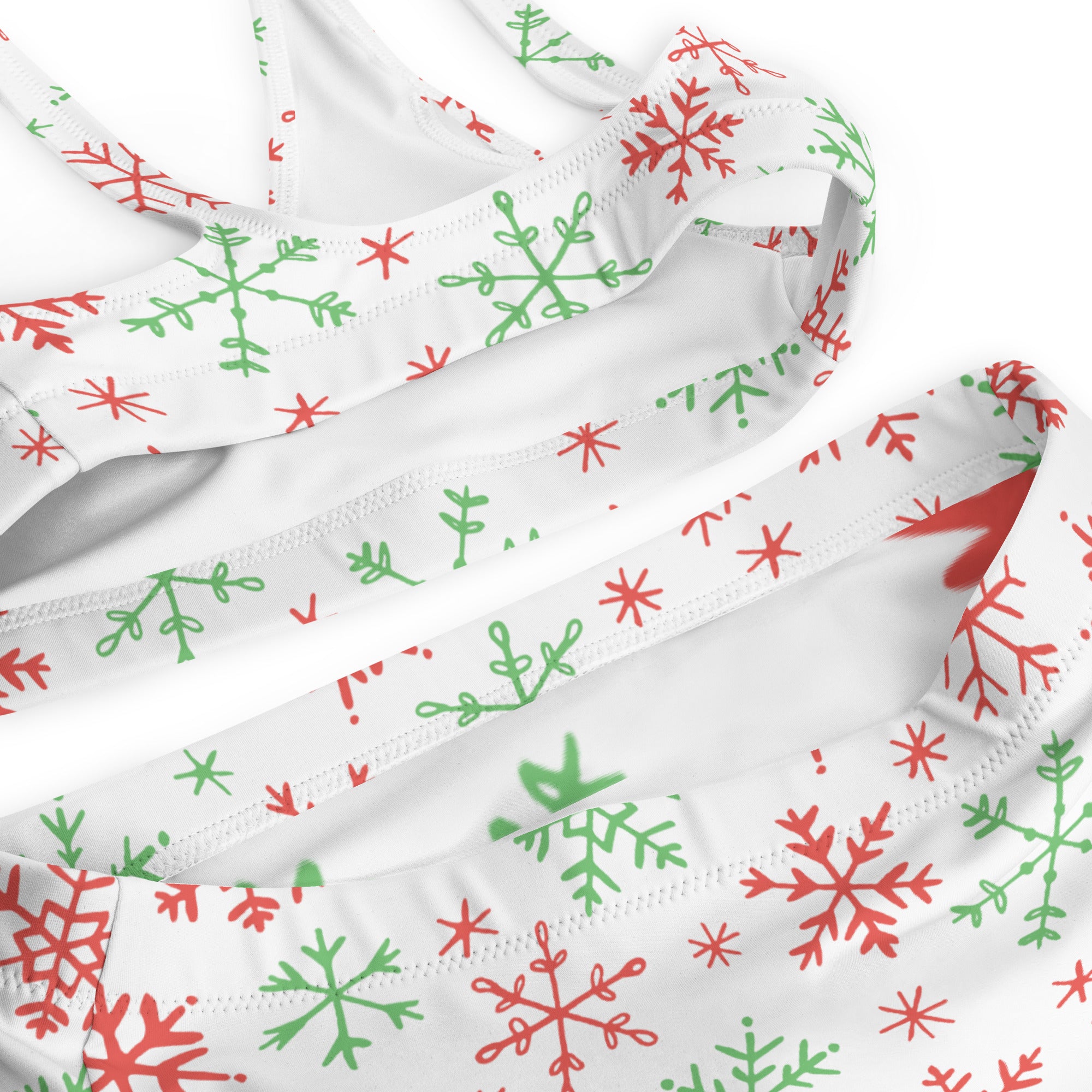 Women's Red & Green Snowflakes Christmas Recycled Bikini - Quick Drying Fabric With UPF 50+