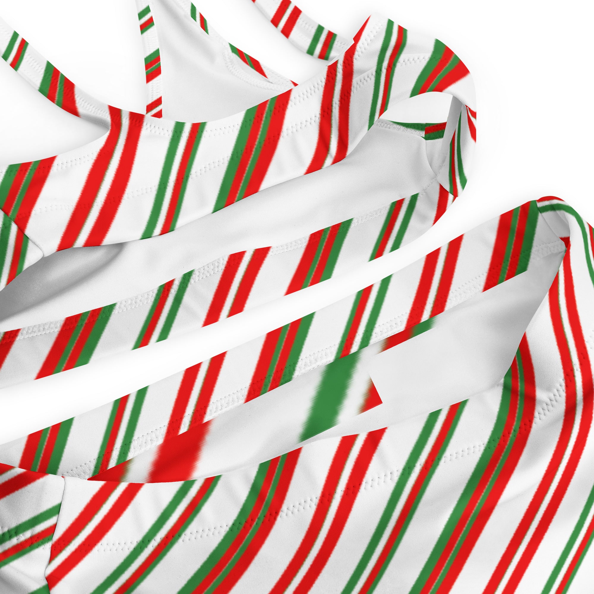 Women's Candy Cane Stripe Christmas Recycled Bikini - Quick Drying Fabric With UPF 50+