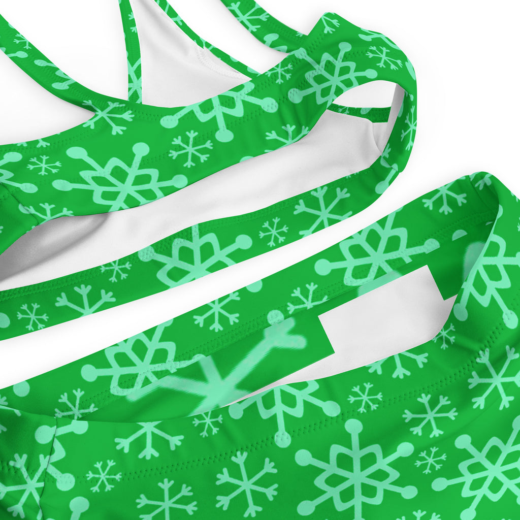 Women's Green Snowflake Recycled Bikini - Quick Drying Fabric With UPF 50+