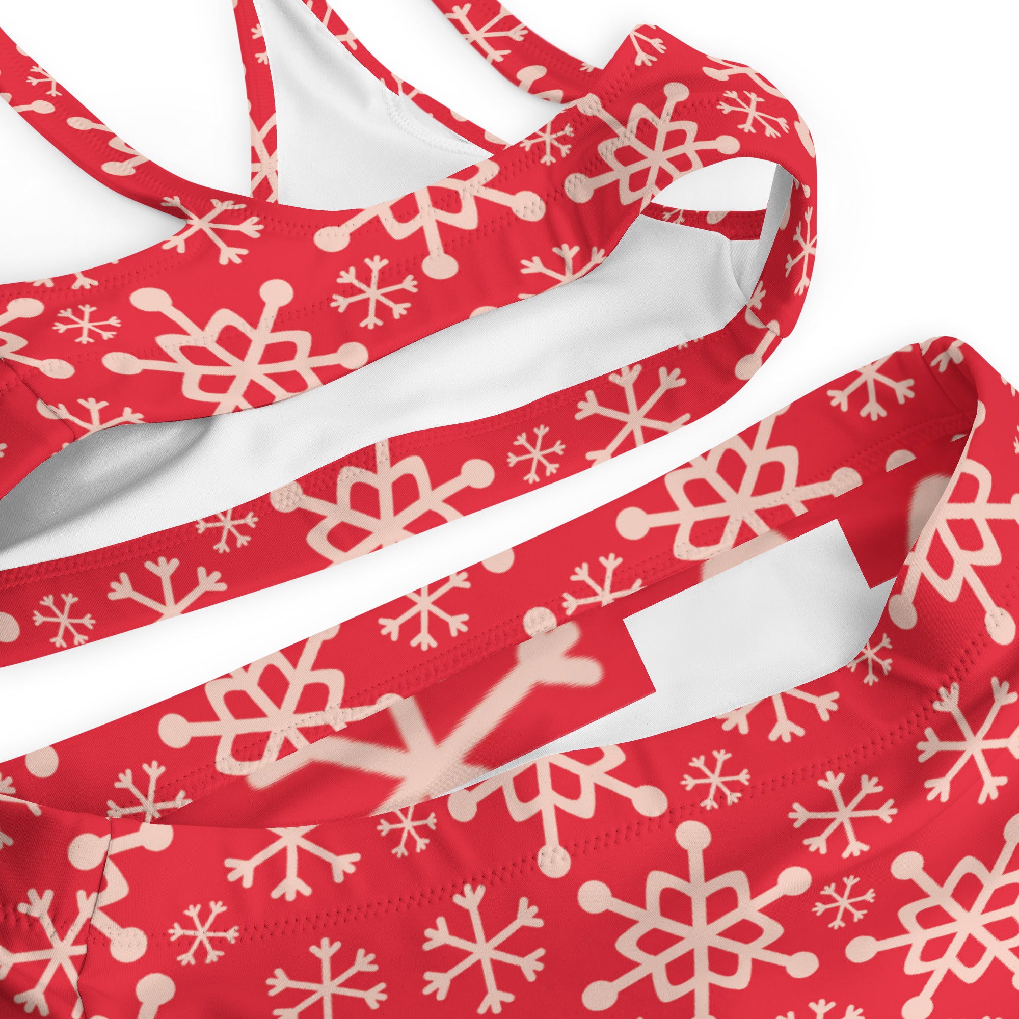 Women's Red Snowflake Recycled Bikini - Quick Drying Fabric With UPF 50+