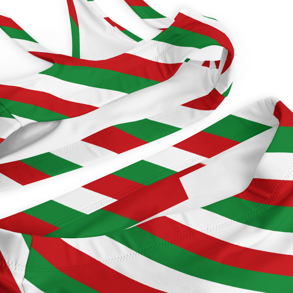 Women's Red & Green Candy Stripe Recycled Bikini - Quick Drying Fabric With UPF 50+