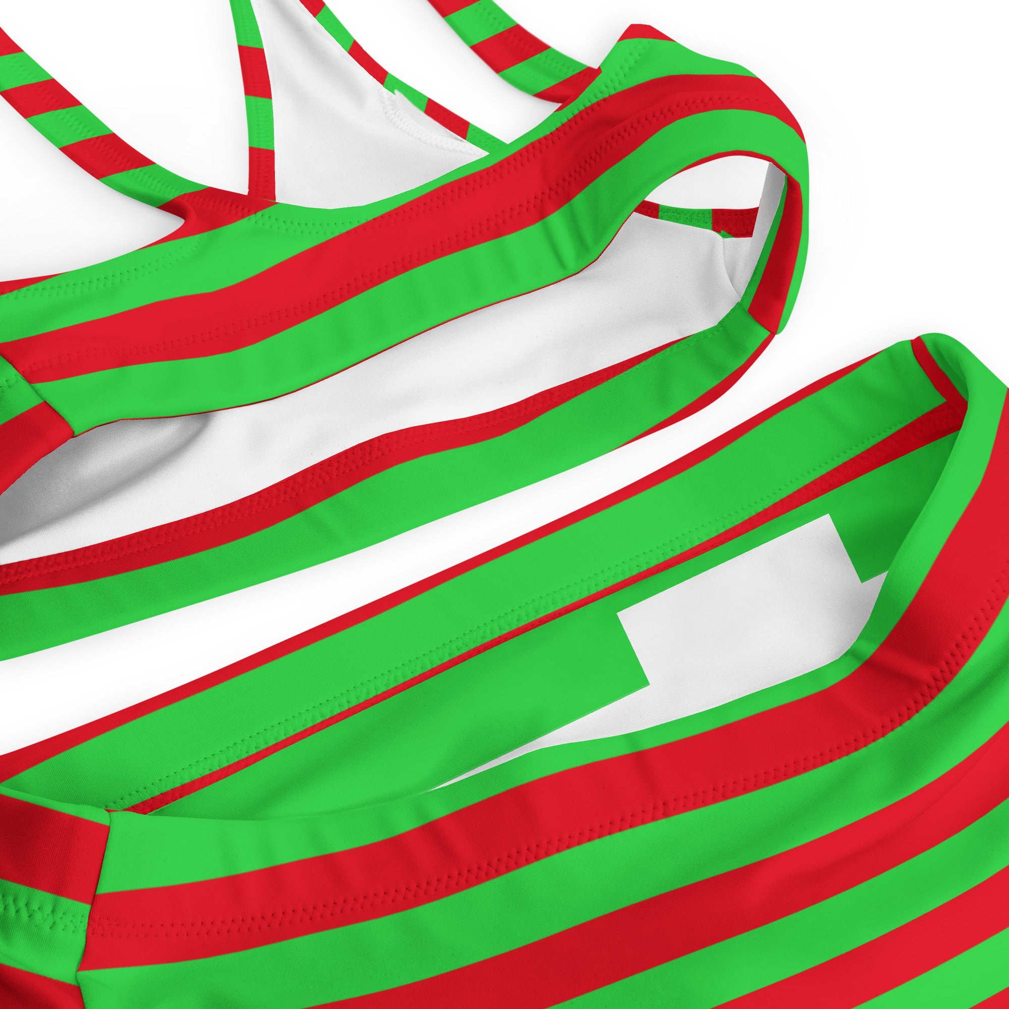 Women's Red & Green Striped Recycled Bikini - Quick Drying Fabric With UPF 50+