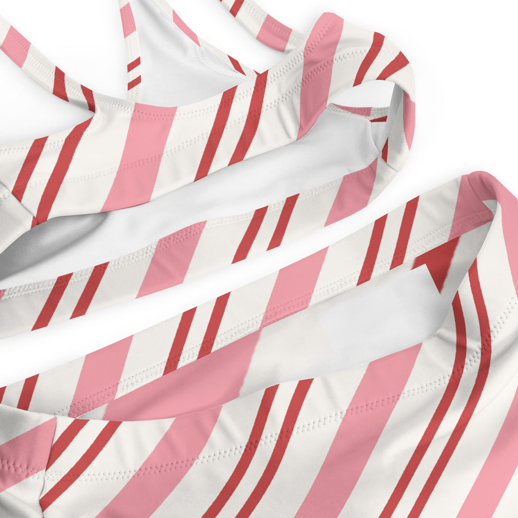 Women's Pink Candy Cane Stripe Recycled Bikini - Quick Drying Fabric With UPF 50+