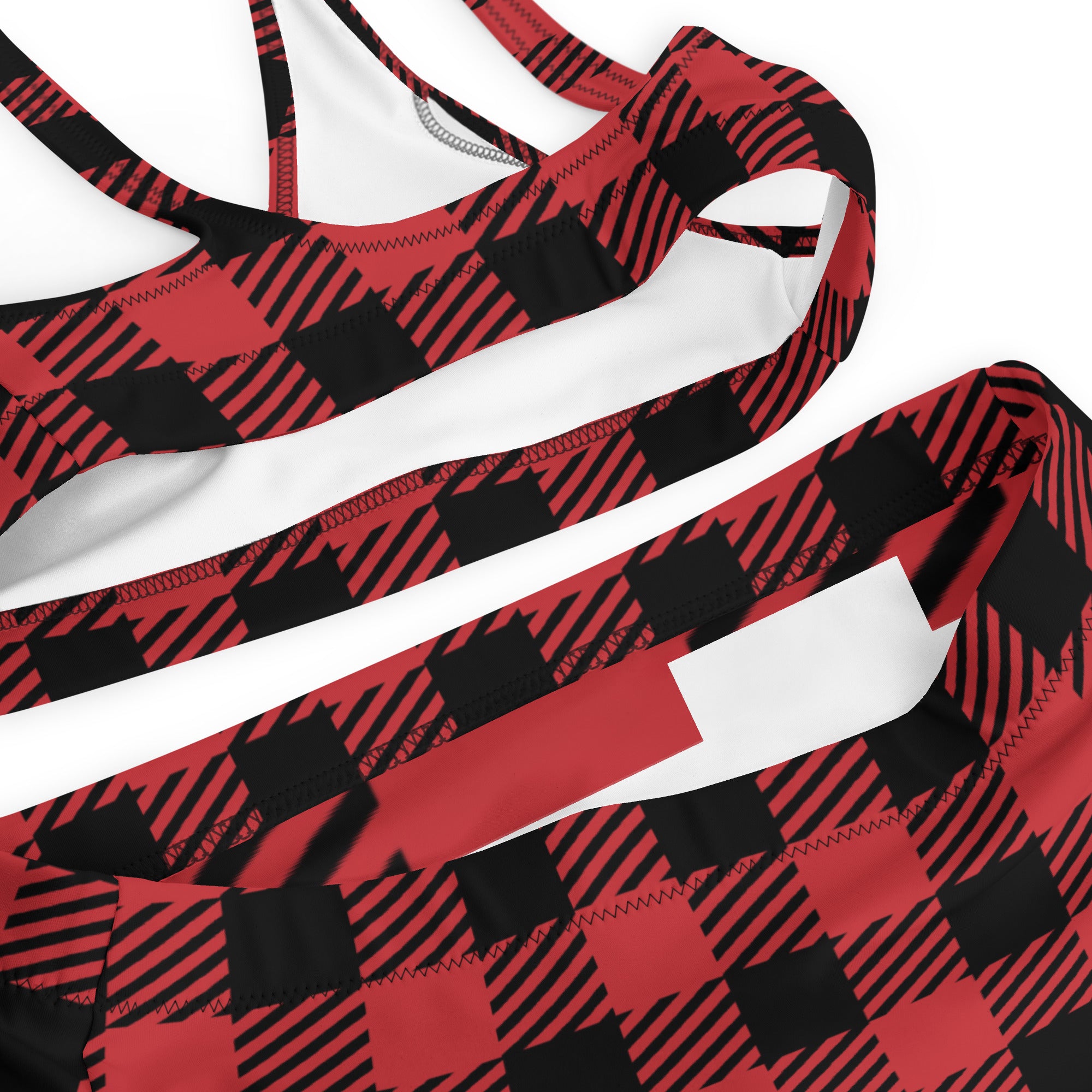 Women's Red Buffalo Plaid Recycled Bikini - Quick Drying Fabric With UPF 50+