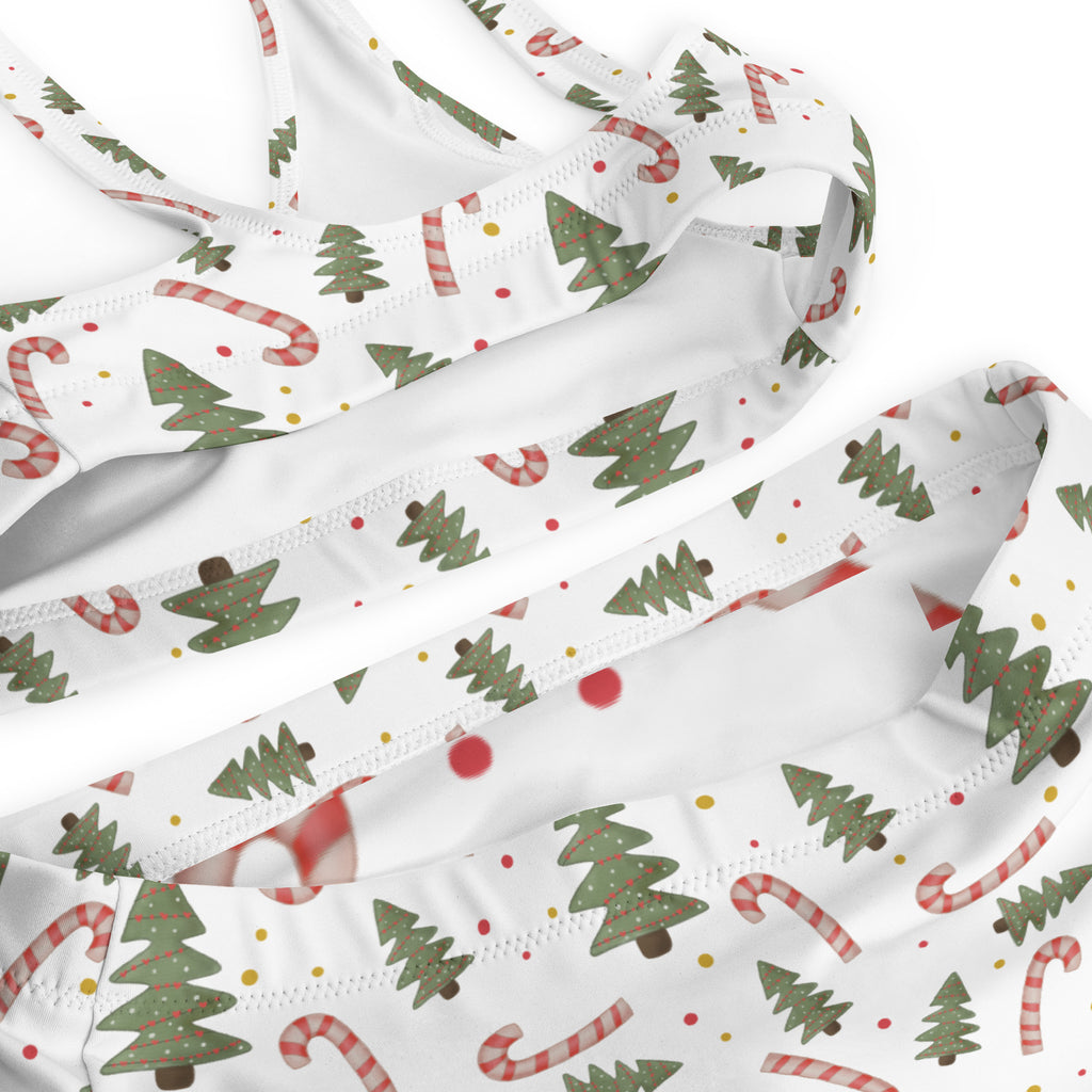 Women's Christmas Trees & Candy Canes Recycled Bikini - Quick Drying Fabric With UPF 50+