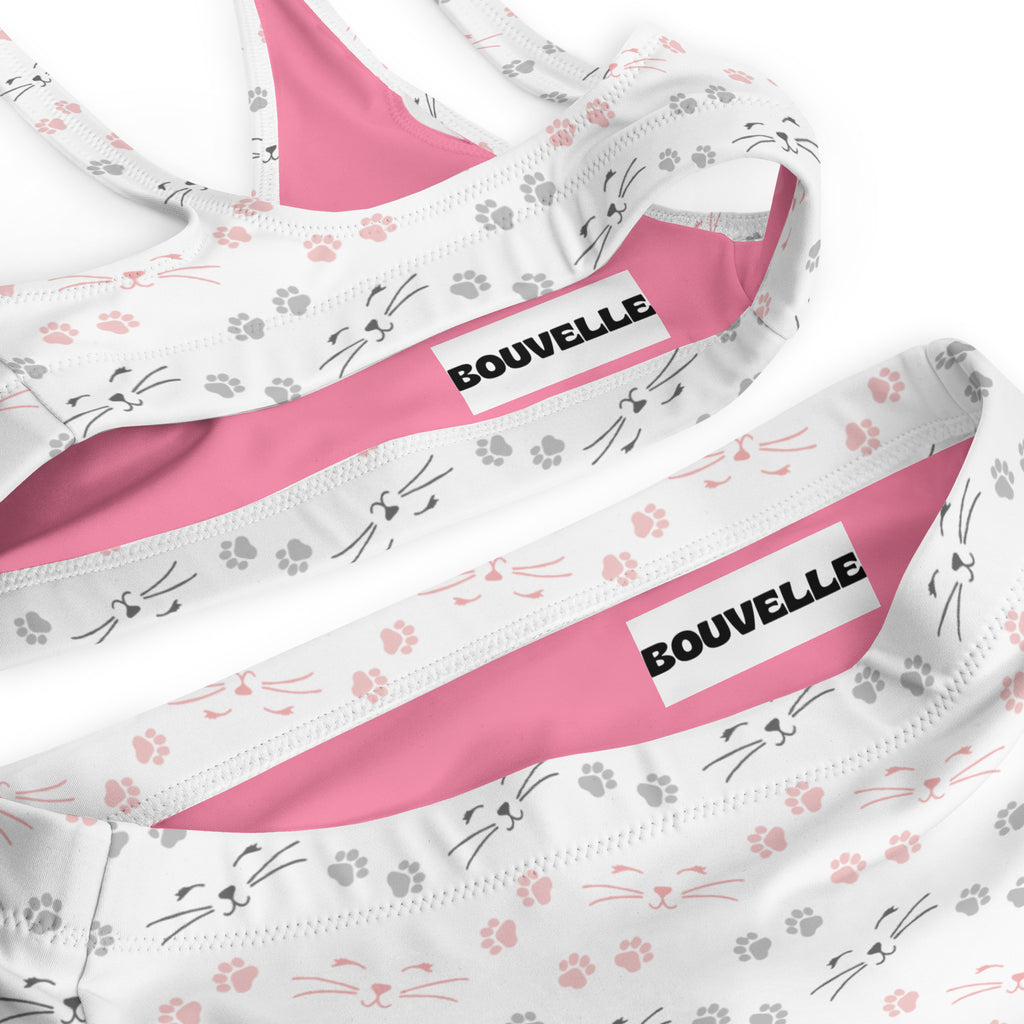 Women's Paw Print Cat Recycled Bikini - Removable Padding, Buttery Soft Quick-Drying UPF 50+ Fabric