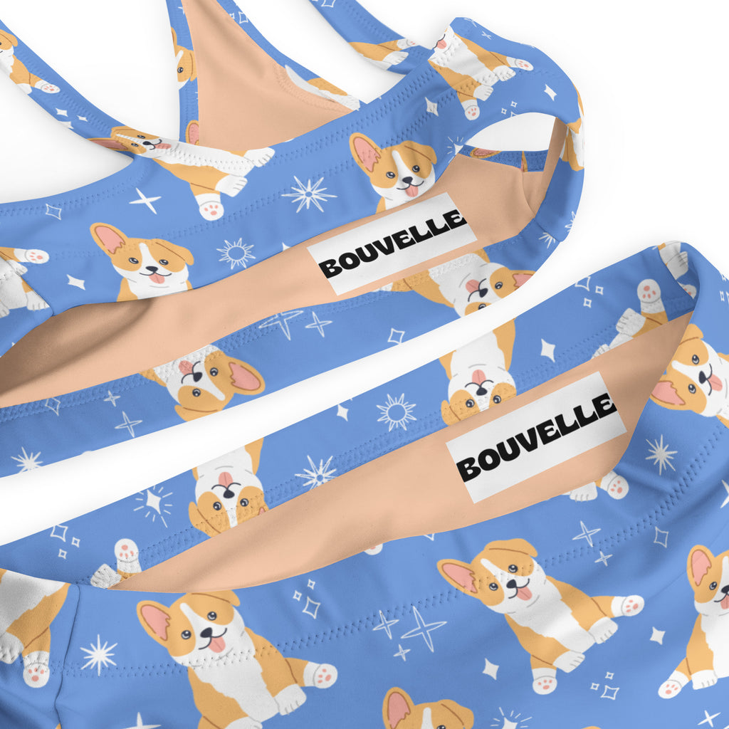 Women's Blue Corgi Dog Recycled Bikini - Removable Padding, Buttery Soft Quick-Drying UPF 50+ Fabric